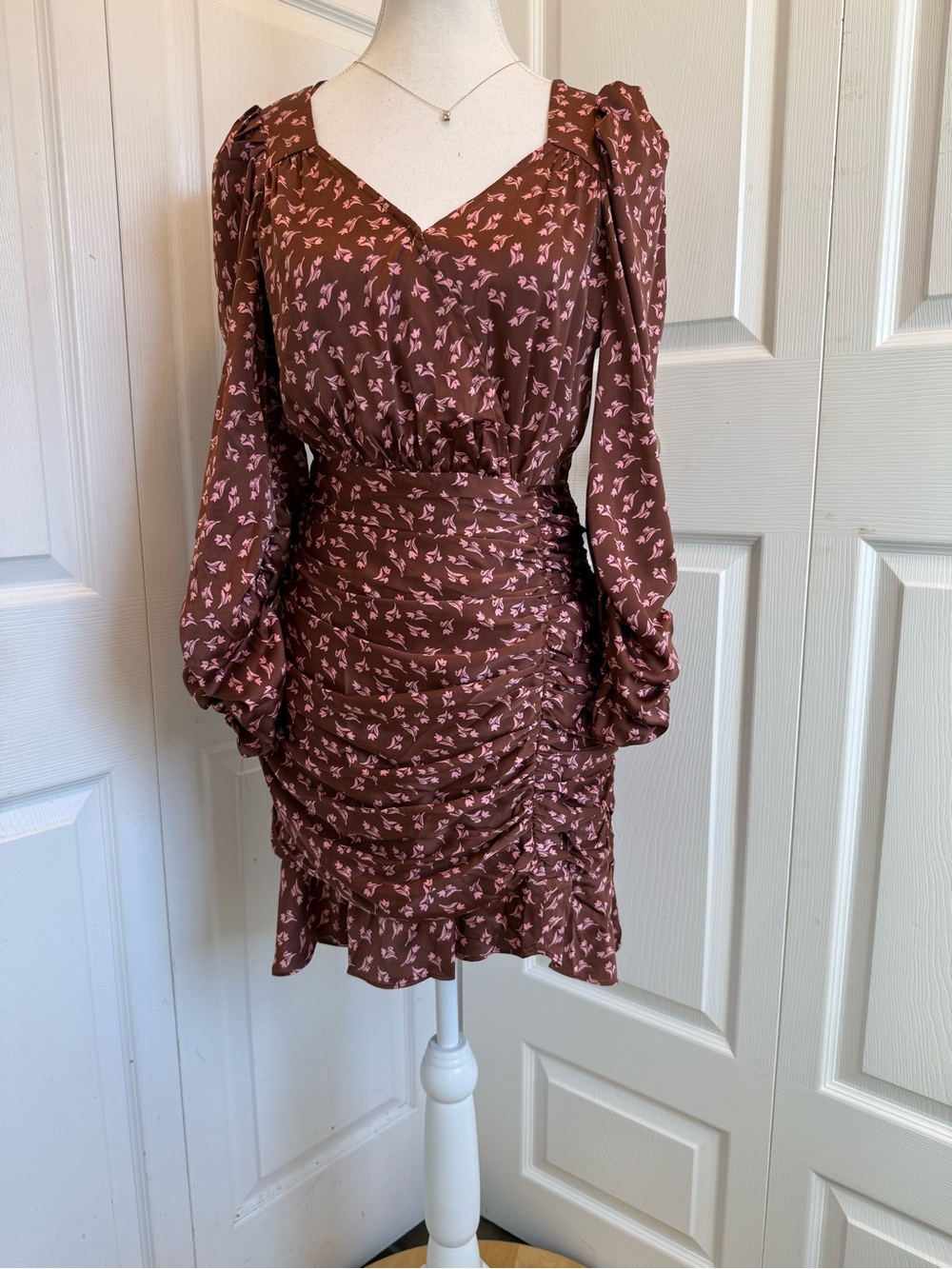 Lush Brown Mini Dress with Pink Floral Print